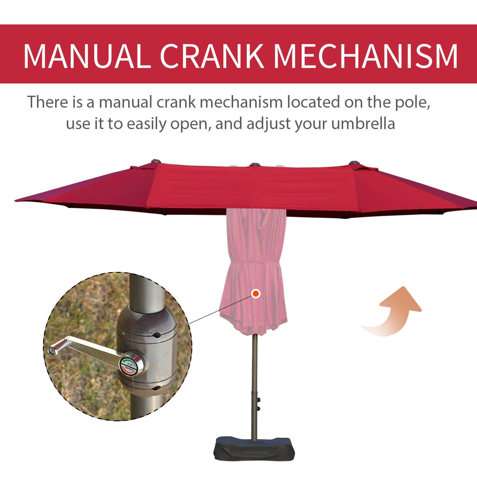 home depot rectangular patio umbrella Outsunny Patio Umbrella 15' Steel Rectangular Outdoor Double Sided Market With Base, Sun Protection & Easy Crank For Deck Pool Patio, Wine Red Red