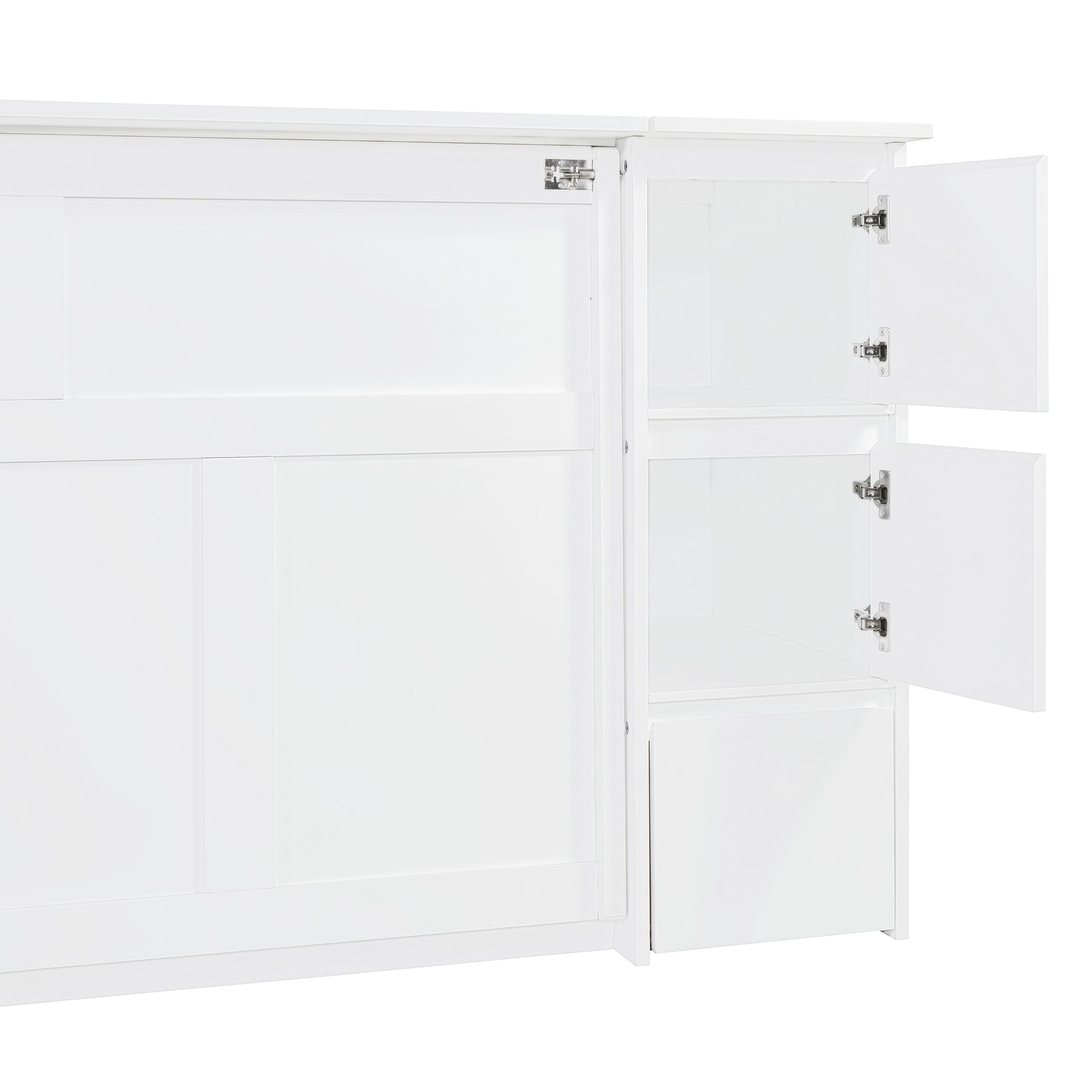 Full Size Murphy Bed With Drawers, Cabinets And Usb Ports,White Full White Mdf Lvl