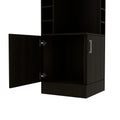 Syrah Corner Bar Cabinet, Eight Bottle Cubbies, Double Door, Two Open Shelves Black Freestanding Black Dining Room Corner Unit Modern Particle Board