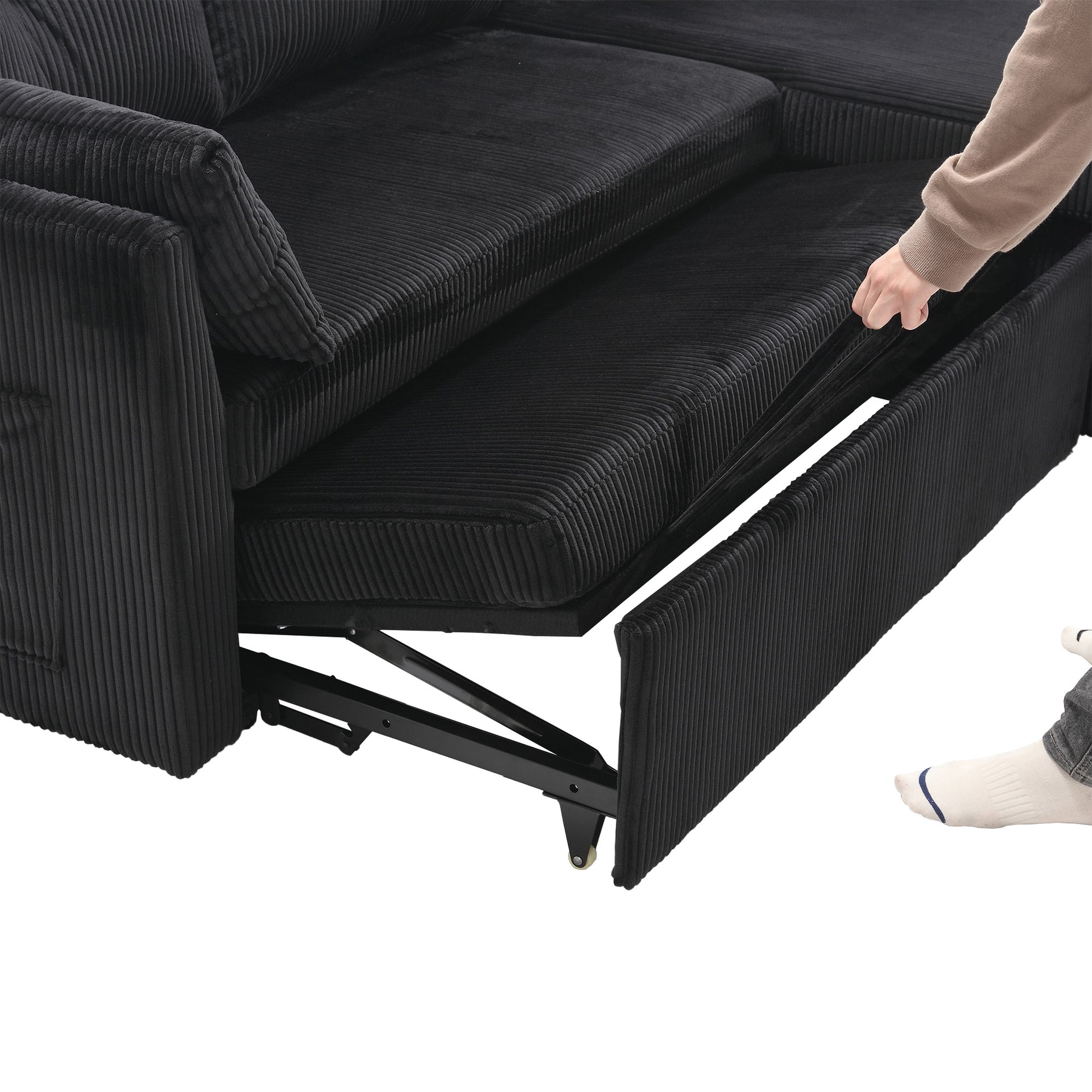 United We Win Furniture, Modular L Shaped Sofa, Modular Long Sofa With Reversible Chaise Lounge, Sofa Bed, Sleeper Sofa, Modular Sofa Combination With Storage Seats. Black Velvet 3 Seat