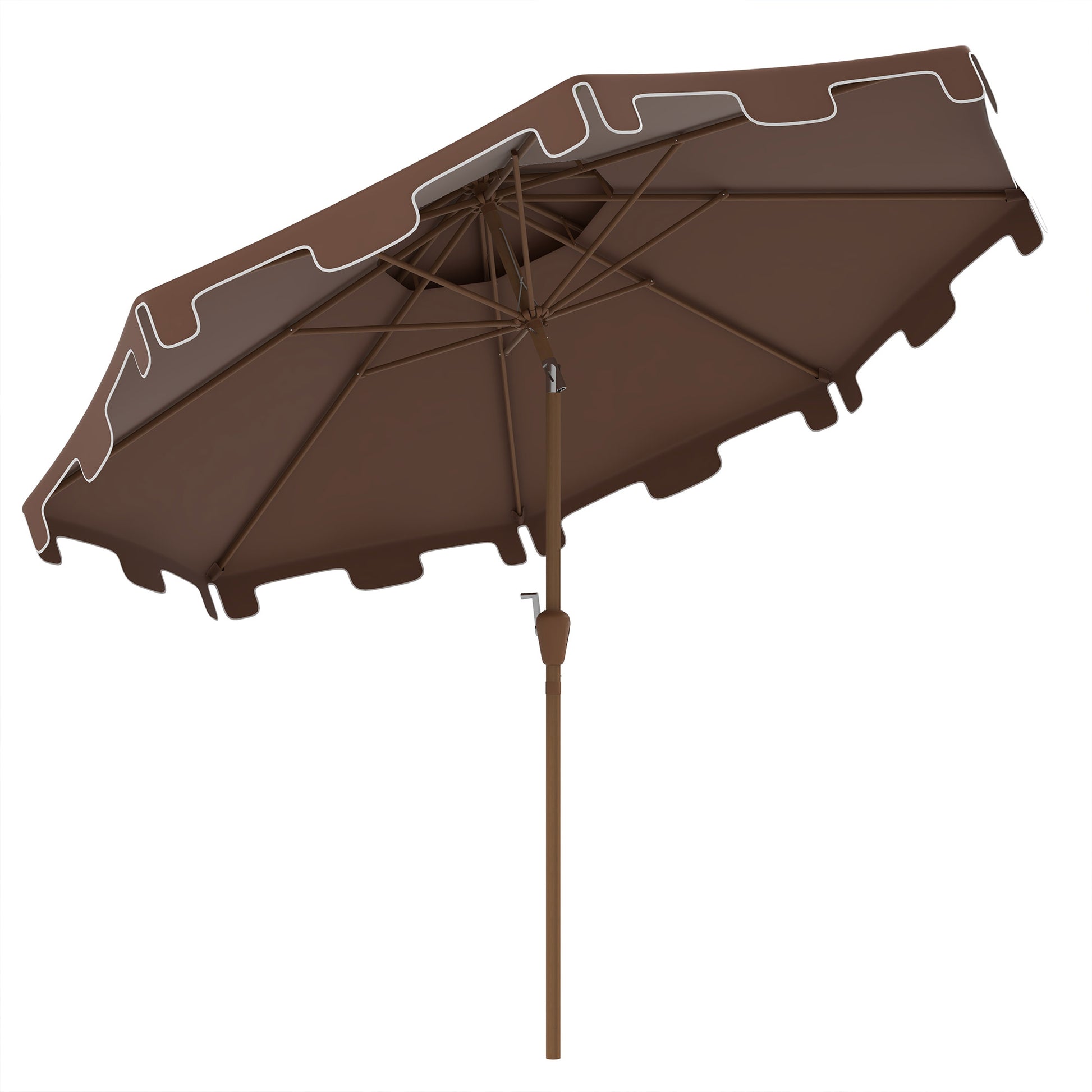 Outsunny 9' Patio Umbrella With Push Button Tilt And Crank, Double Top Ruffled Outdoor Market Table Umbrella With 8 Ribs, For Garden, Deck, Pool, Brown Brown Polyester