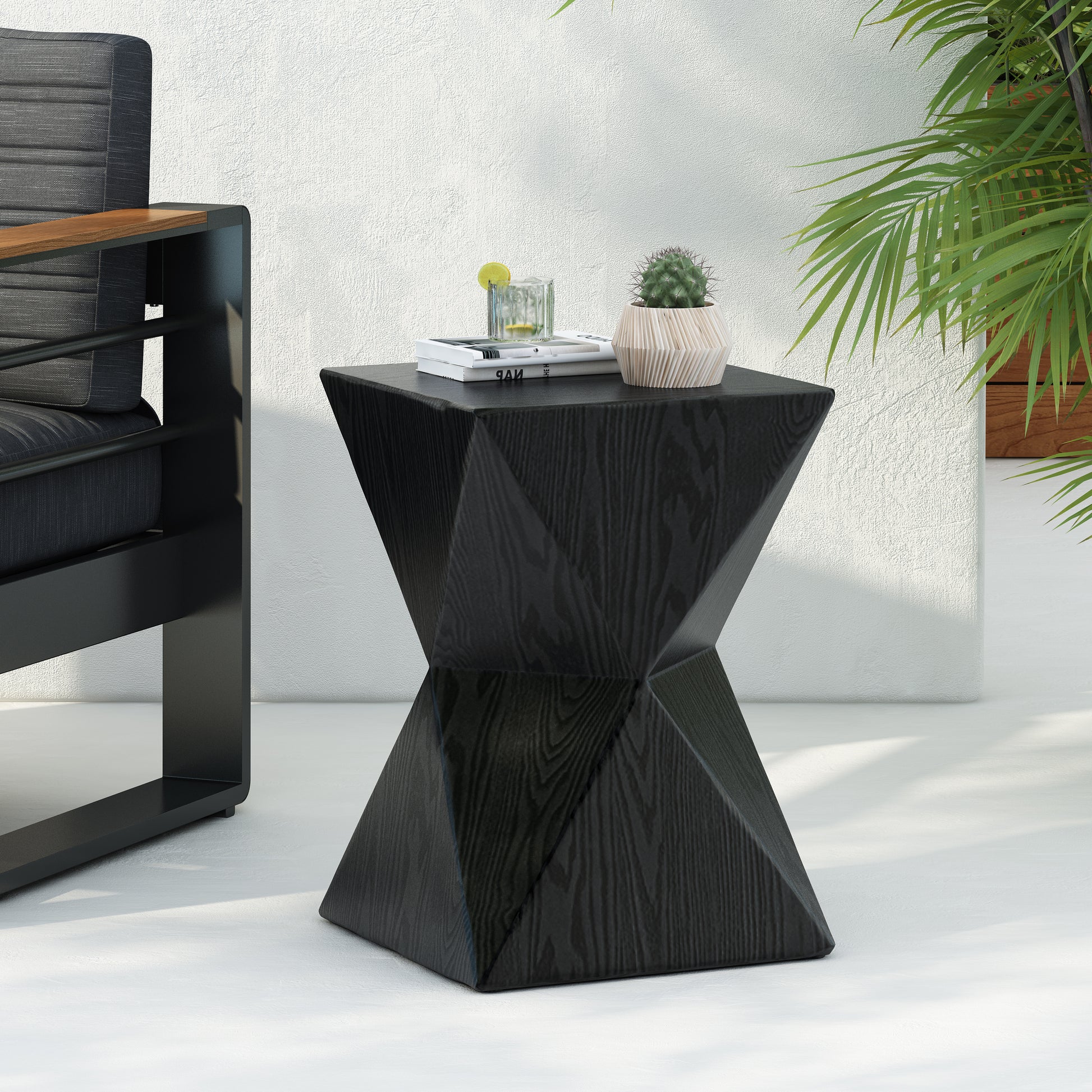 Prismatic Symmetry Side Table Black Concrete