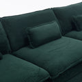 L Shape Sofa Couch With Usb & Cup Holders, Corduroy Stripe Fabric 3 Seater Sofa With 1 Ottoman, Green Green Wood 4 Seat