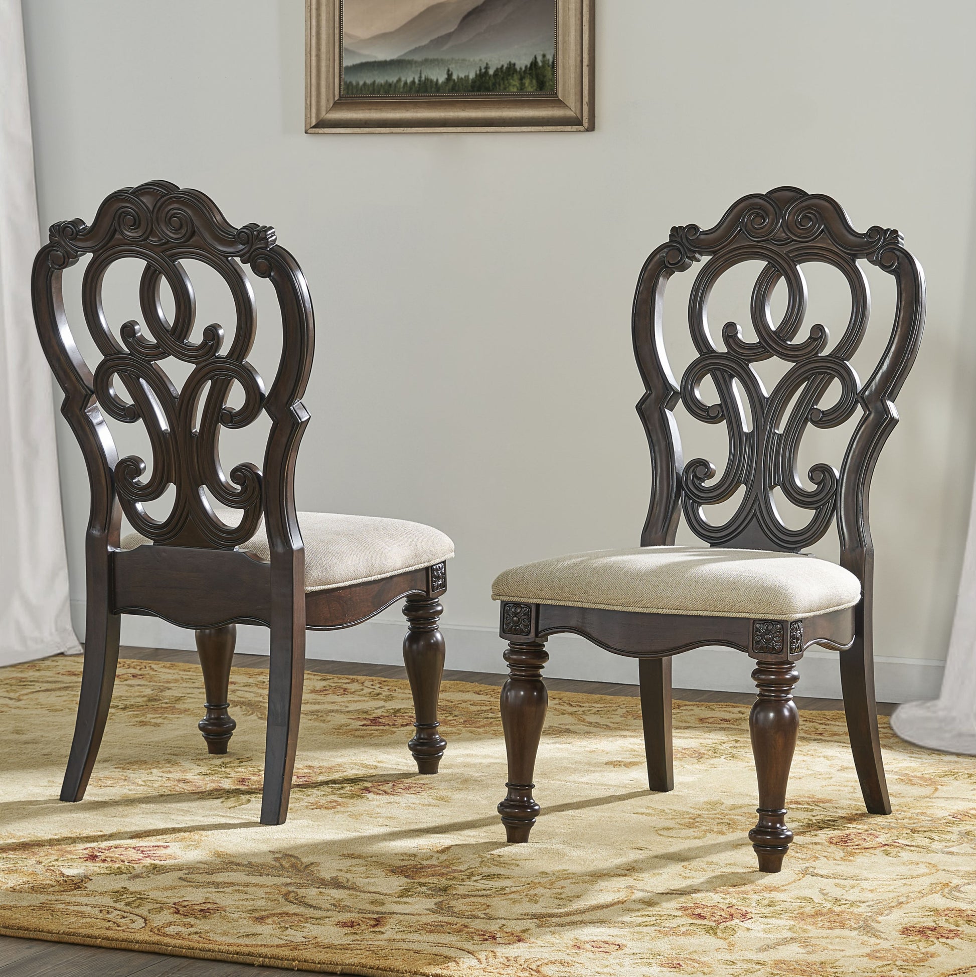 Royale 9 Piece Dining Set Dining Table, 6 Side Chairs, 2 Arm Chairs Brown Brown Fabric