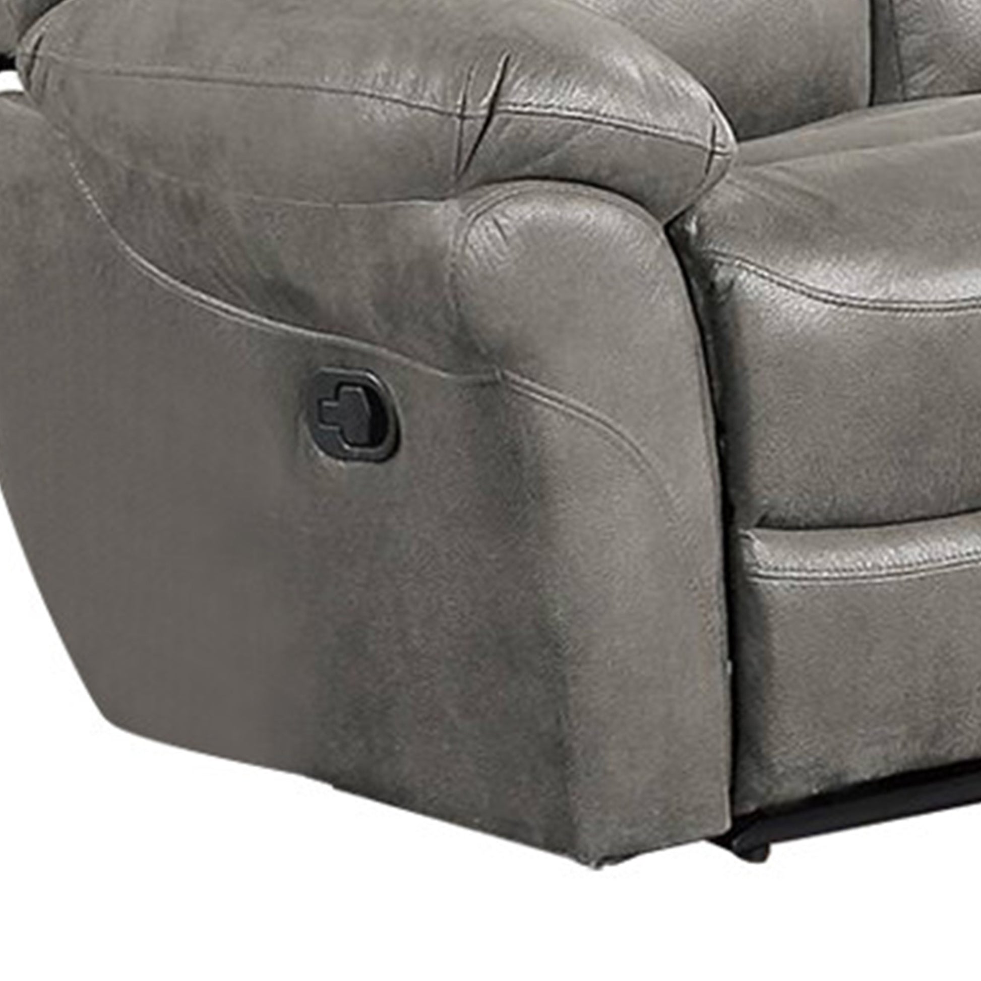 Betty 65 Inch Manual Reclining Loveseat Chair, Pull Tab Mechanism, Gray Gray Faux Leather
