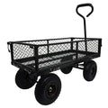 3 Cu. Ft. 300 Lbs. Capacity Removable Sides Metal Steel Mesh Heavy Duty Utility Wagon Outdoor Garden Cart In Black Black Steel