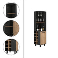 Corner Bar Single Door Cabinet Two Shelves, Ten Built In Wine Rack, Two Interior Shelves, Black Pine Multicolor Solid Wood Mdf Engineered Wood