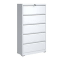 5 Drawer Metal Lateral File Cabinetwhite Filing Cabinet With Lock, Lockable File Cabinet For Home Office, Locking Metal File Cabinet For Legal Letter A4 F4 Size Filing Cabinets 5 Or More Drawers Antique White Office Drawers Included Modern Metal Metal