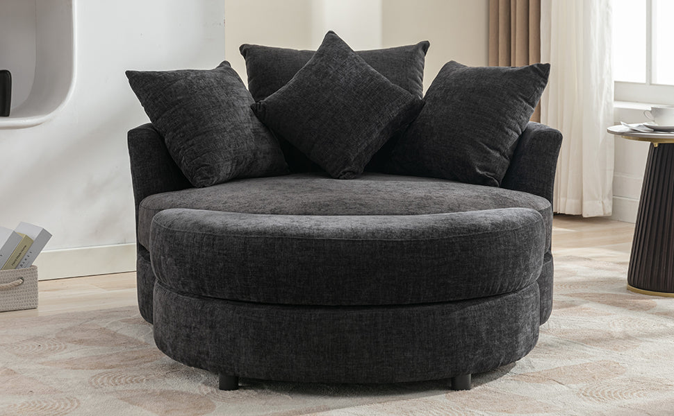 Orisfur. 360 Swivel Accent Barrel Chair With Storage Ottoman & 4 Pillows, Modern Chenille Leisure Chair Round Accent For Living Room, Gray Gray Foam Chenille