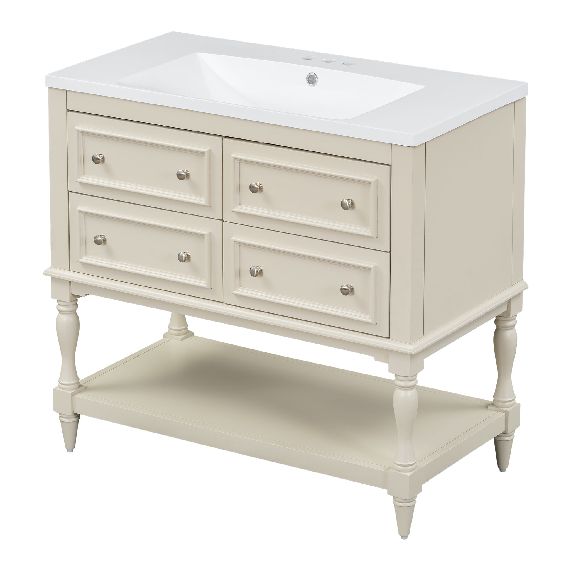 36" Bathroom Vanity Cabinet With Sink Combo Set, Undermount Resin Sink, Free Standing Vanity Set With 4 Drawers, Solid Wood Frame Bathroom Cabinet, Beige 4 Beige 1 Adjustable Hinges Bathroom Freestanding Solid Wood Mdf Resin Painted