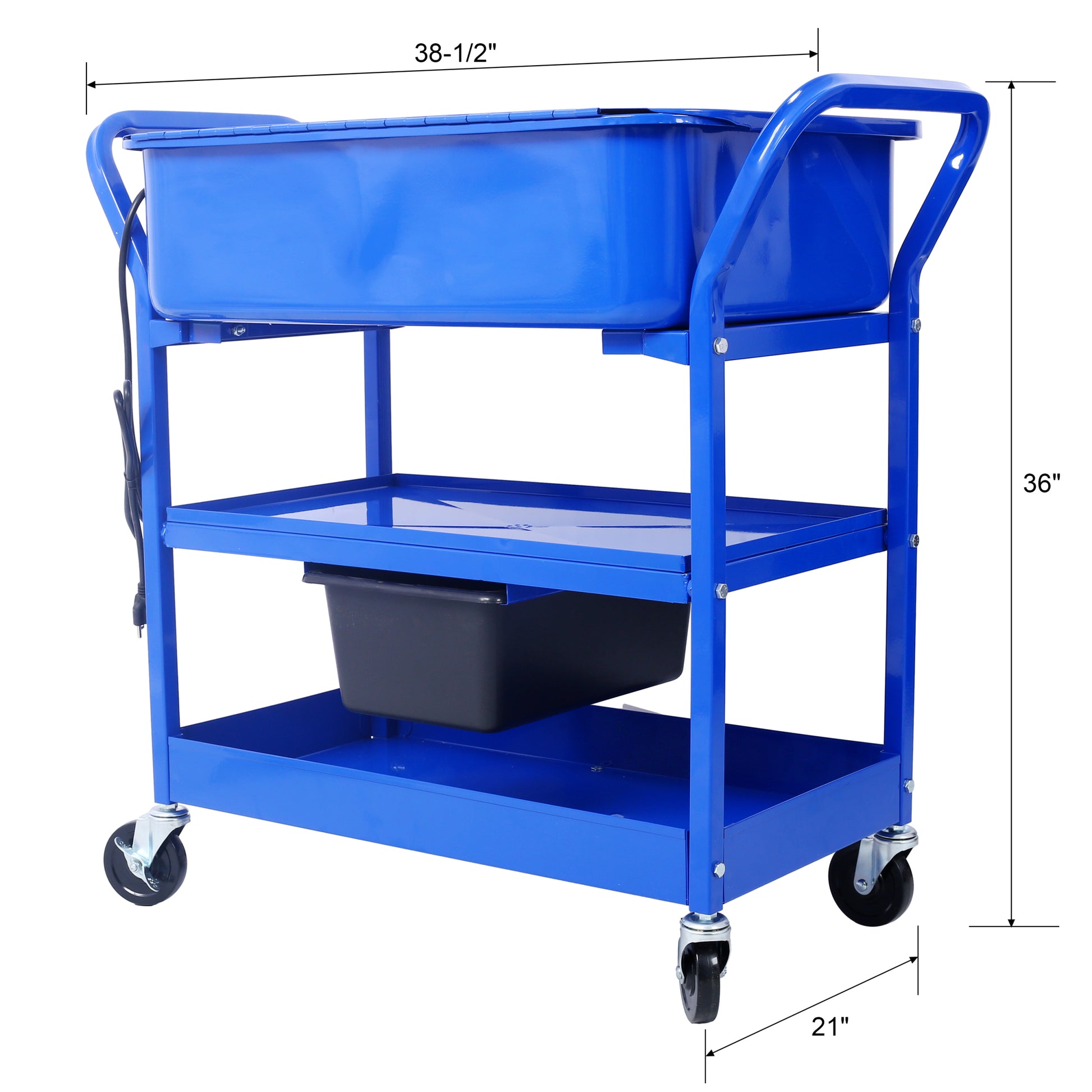 Mobile Parts Washer, 20 Gallon Capacity Portable Parts Cleaner For Use With Water Based Cleaning Solutions, Heavy Duty 20 Gauge Steel, 325 Gph Pump Power, With Drain Tray Blue Steel