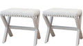 Set Of 2 Silver Modern Chic Vanity Stool Upholstered Chair Soft Linen Fabric Trim Tufted Seat And Solid Wood Frame Beige Beige Vanity Stools Polyester Bedroom Rectangular Beige Traditional Nailheads Wood