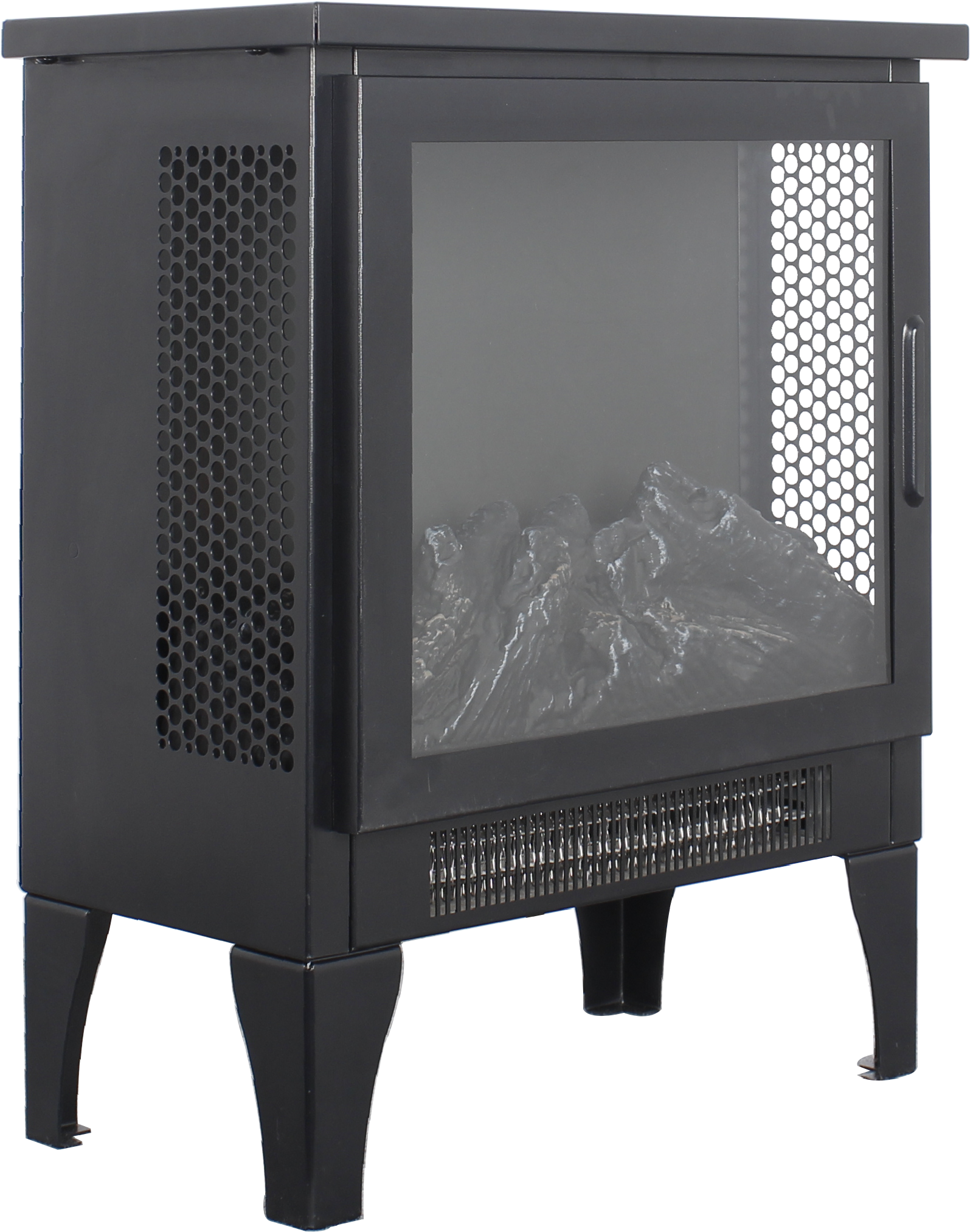 15 Inch Freestanding Electric Fireplace Stove Heater With 3D Flame Effect Powder Coated Electric Yes Antique Black Vent Free No Freestanding Tempered Glass Sheet Metal Electric