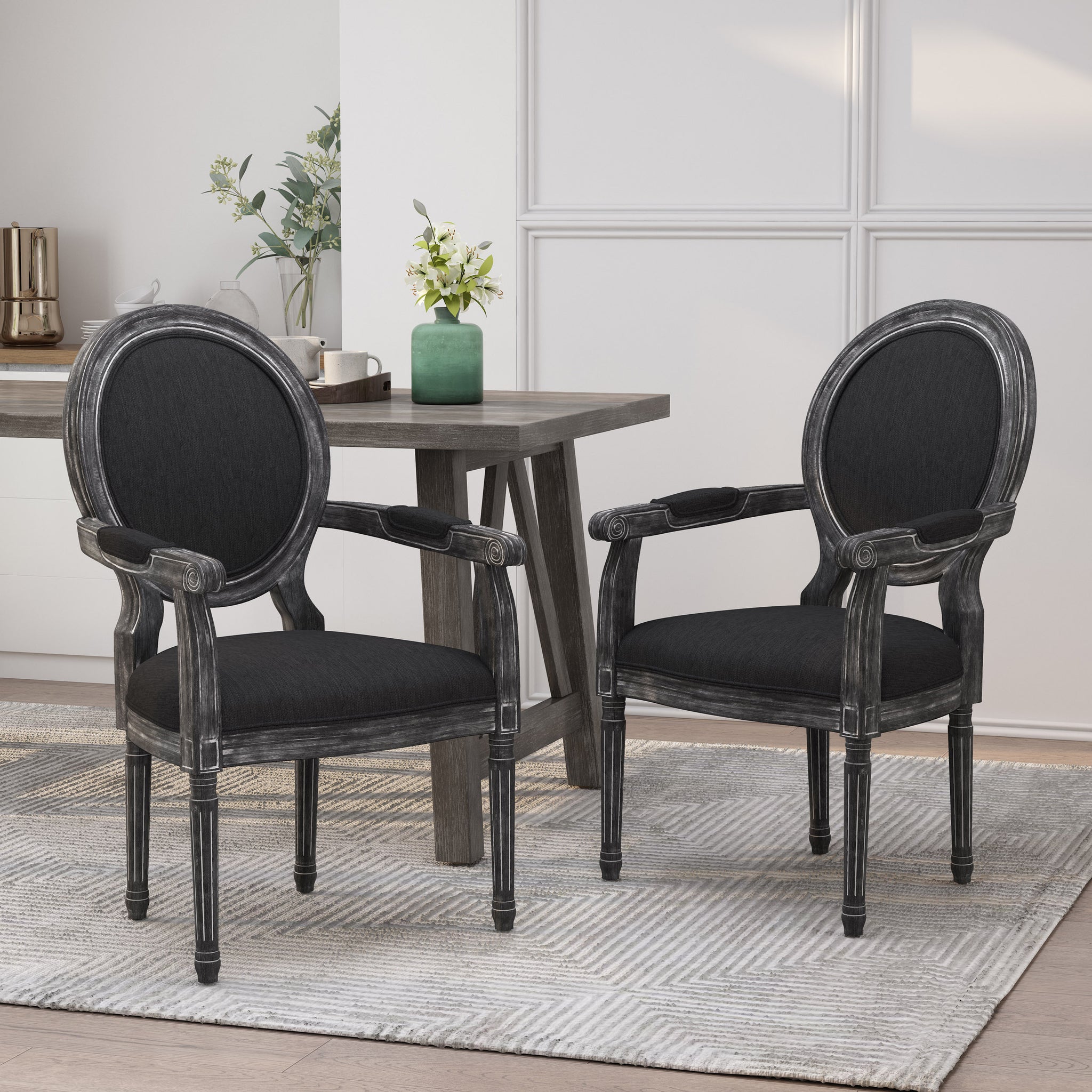 Dining Chair Mp2 Set Of 2 Black Wood Fabric