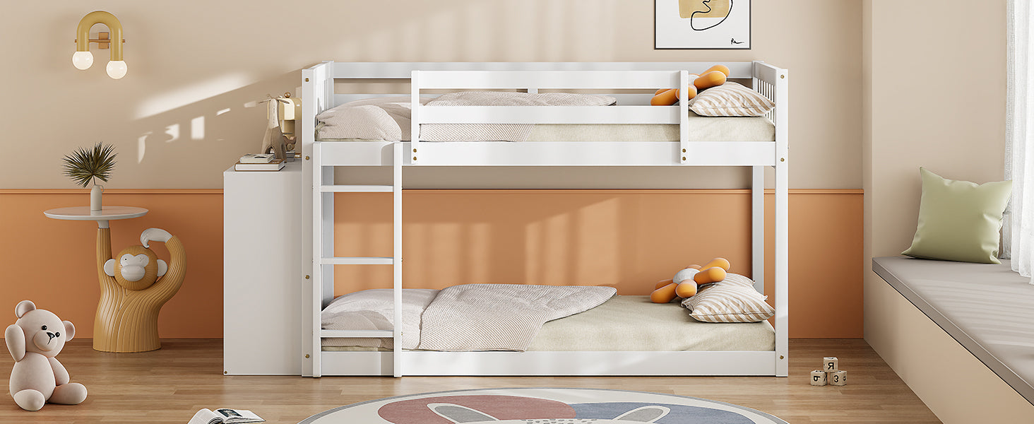 Twin Over Twin Bunk Bed With 4 Drawers And 3 Shelves White Twin White Solid Wood