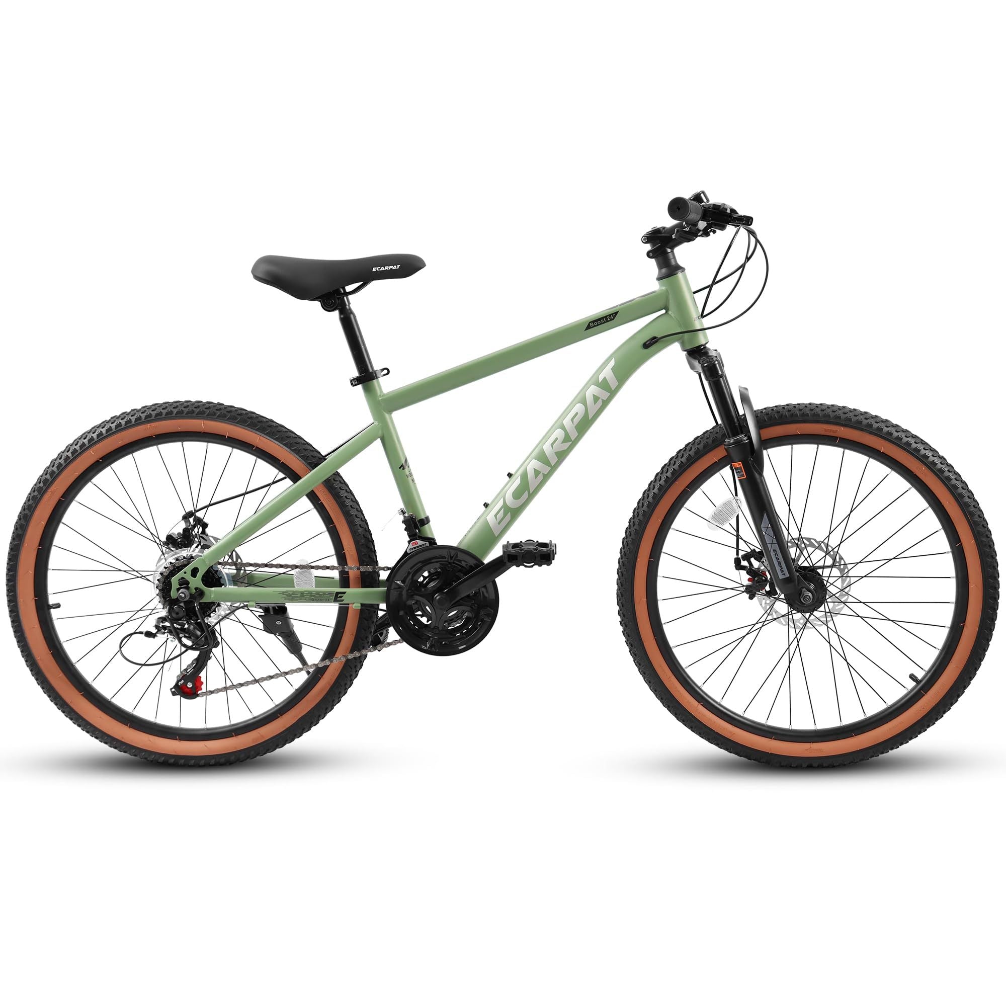 A24301 Ecarpat Mountain Bike 24 Inch Wheels, 21 Speed Mens Womens Trail Commuter City Mountain Bike,High Carbon Steel Frame Disc Brakes Thumb Shifter Front Fork Bicycles Cycling Green Without Durable Garden & Outdoor Classic Multifunctional Polyurethane