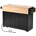 K&K 55.7'' Large Kitchen Island With 2 Drop Leaf, Rolling Kitchen Cart On 5 Wheels With Power Outlet, Folding Storage Dining Table With Spice & Towel Rack3 Drawers, For Kitchen, Dining Room,Black Black Brown Kitchen Classic,Farmhouse,Luxury,Modern