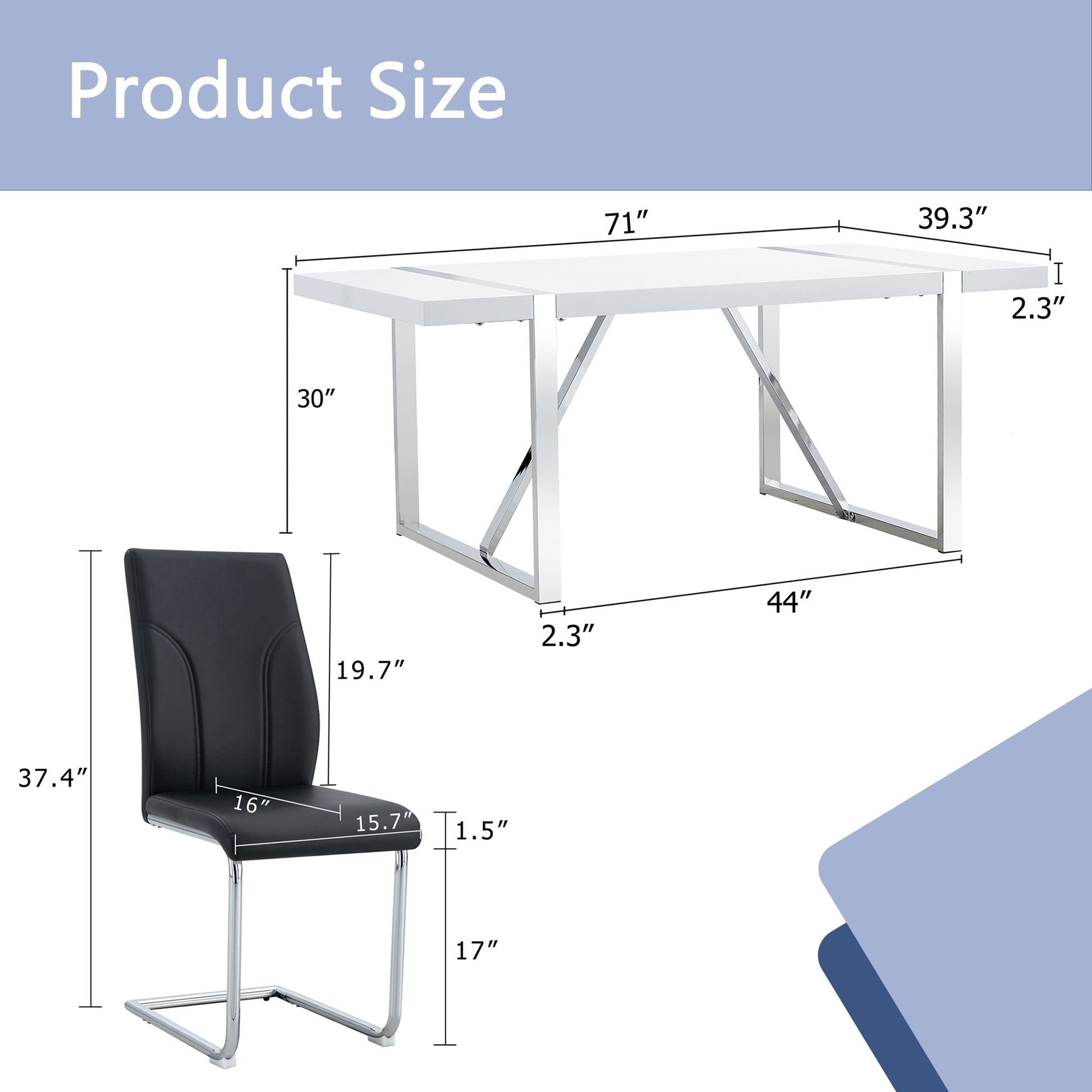 Table And Chair Set.71"X39.3" White Mdf Painting Dining Table Set With 8 Black Pu Chairs.Showcasing A Modern And Stylish Look.Suitable For Dining Room.Mdf Painting,Iron Pipe Plating,Pu Chiairs.