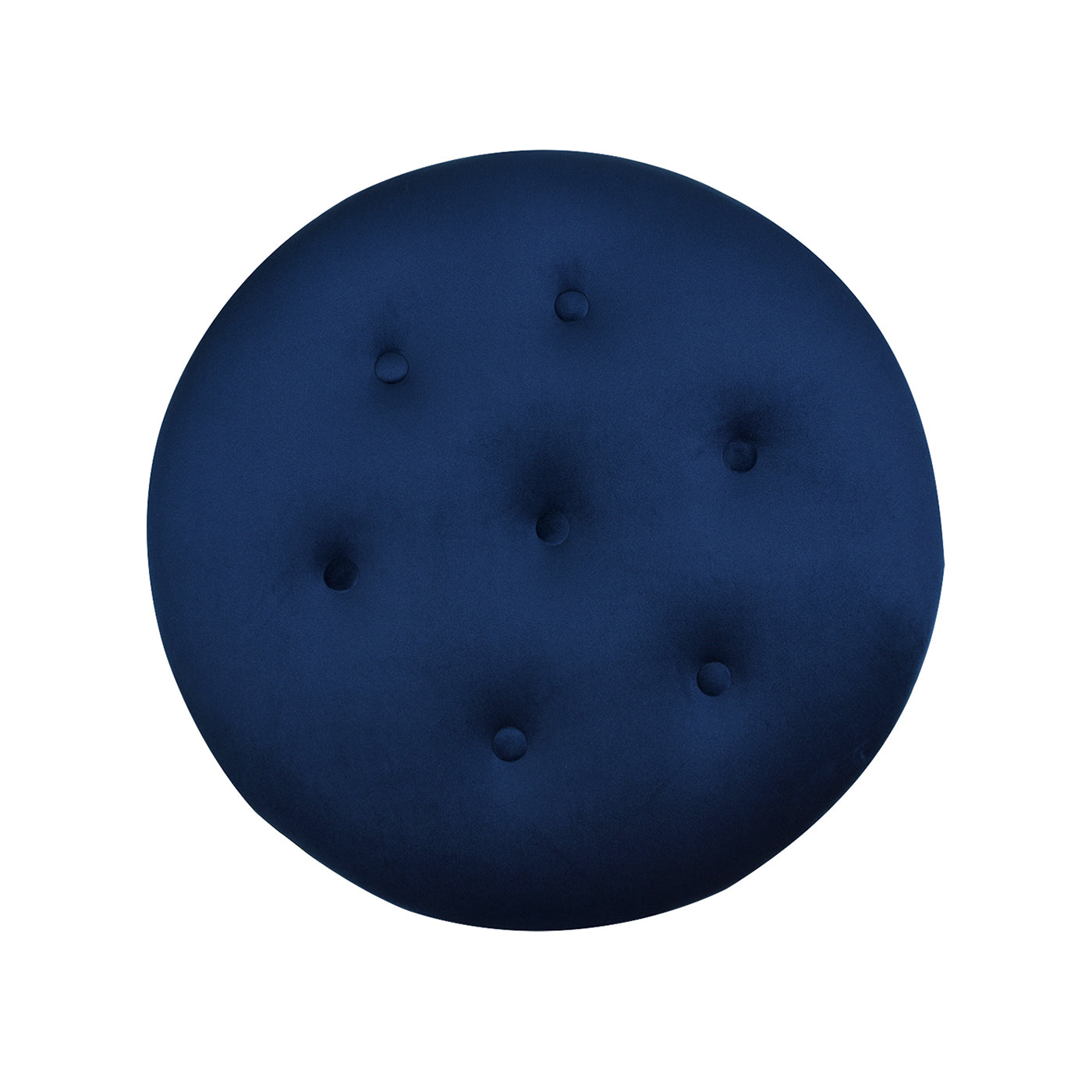 Yolanda 24" Round Upholstered Accent Ottoman, Navy Blue Velvet With Gold Trim Navy Blue Foam Velvet