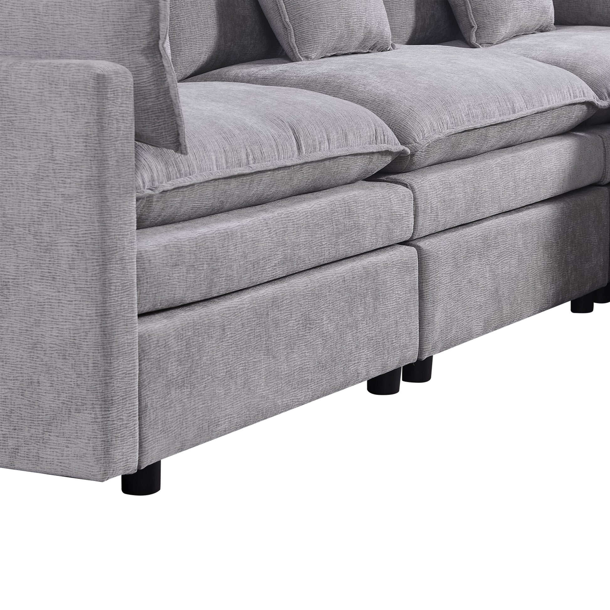 108.66"Modern Chenille L Shaped Sectional Sofa With Convertible Chaise, Comfy Cloud Couch Deep Sectional Sofa With Ottomans For Living Room Light Gray Wood Foam Chenille 3 Seat