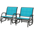 Outsunny Porch Glider Set Of 2, Metal Frame Swing Glider Chairs Withmesh Fabric, Curved Armrests And Steel Frame For Garden, Poolside, Backyard, Balcony, Blue Blue Steel