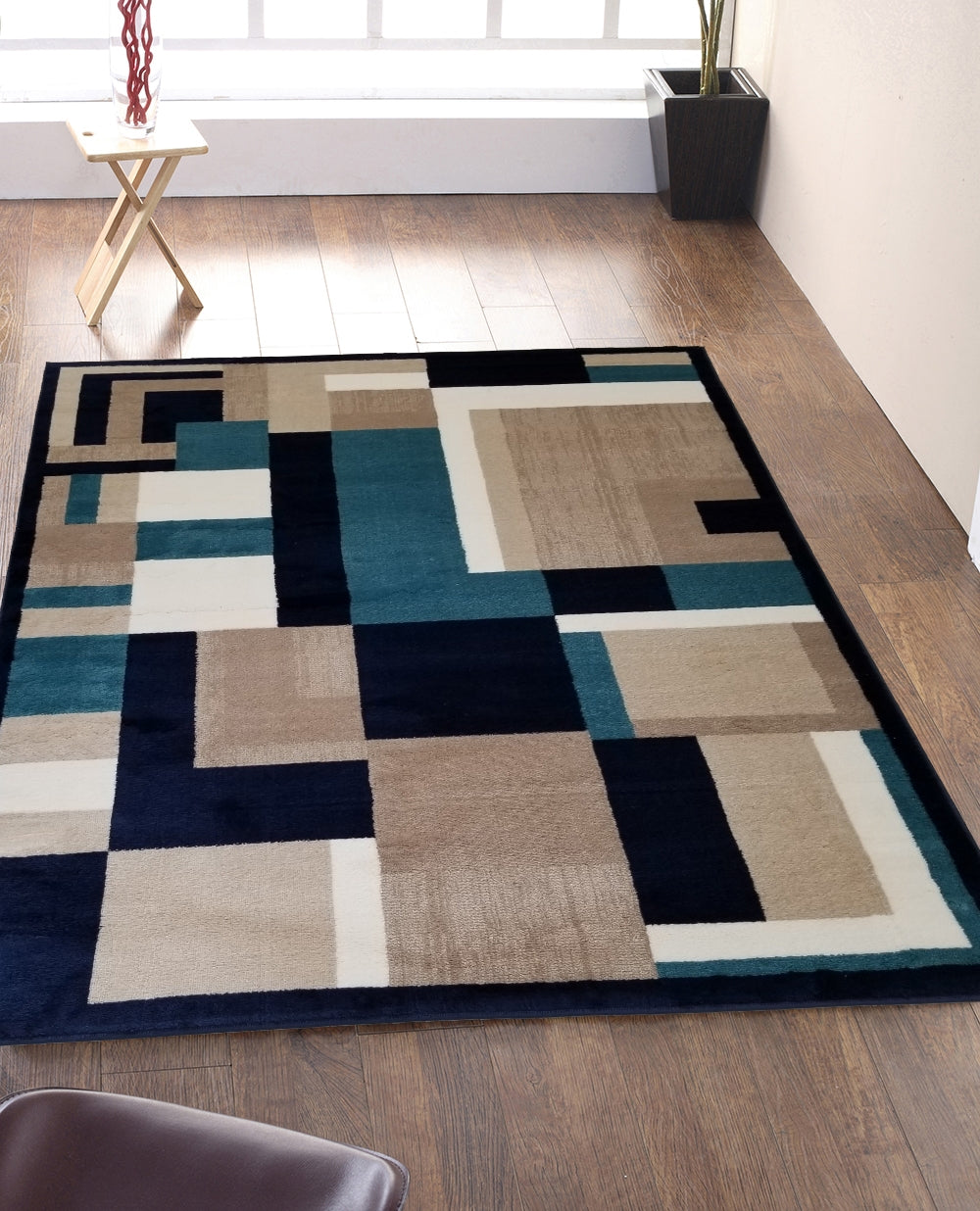 Jersey Area Rugs, Carpets For Livingroom, 5X7 Area Rugs ,3007 Blue Rectangle 5&7 Blue Contemporary Abstract Polypropylene