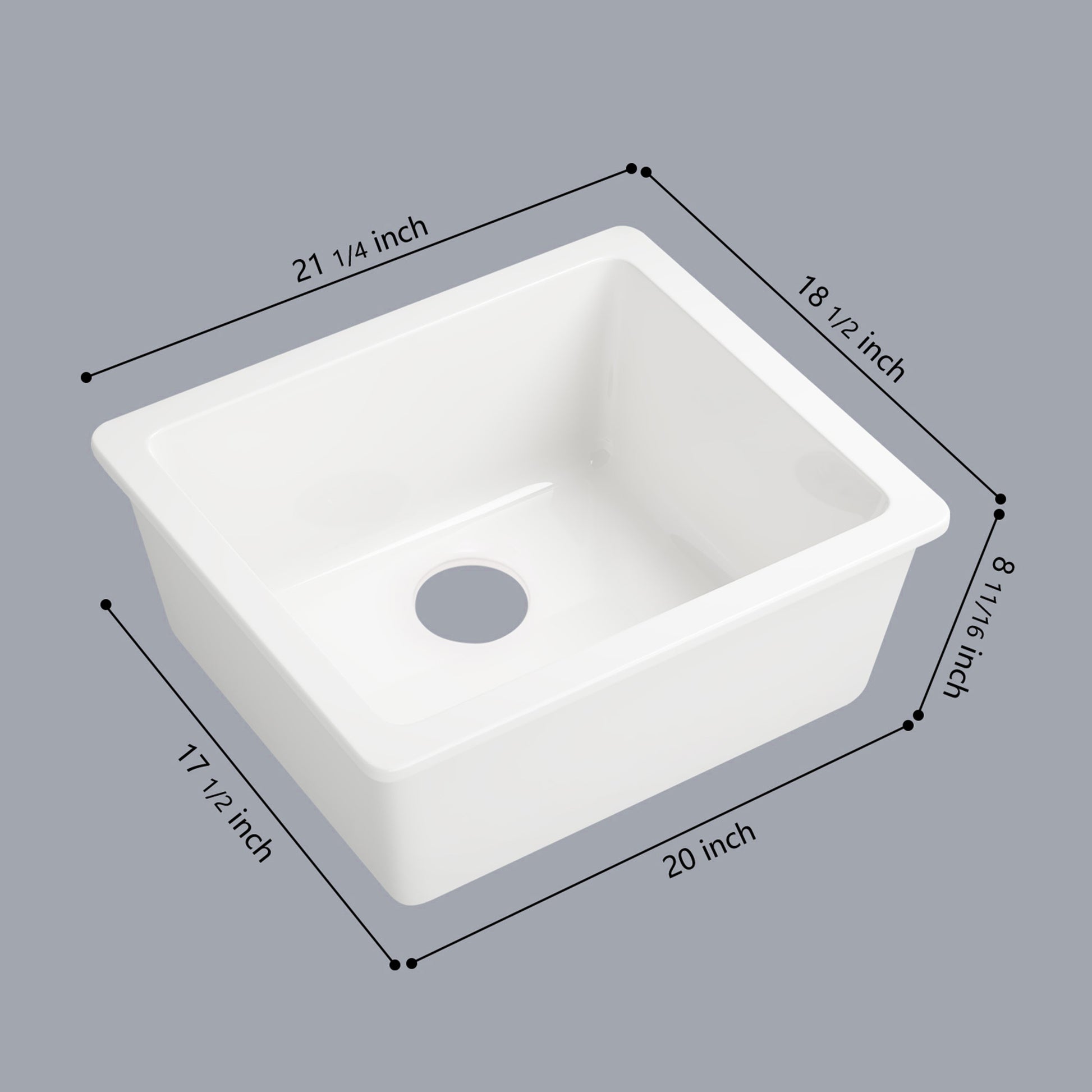 21"L X 18.5" W White Ceramic Single Bowl Kitchen
