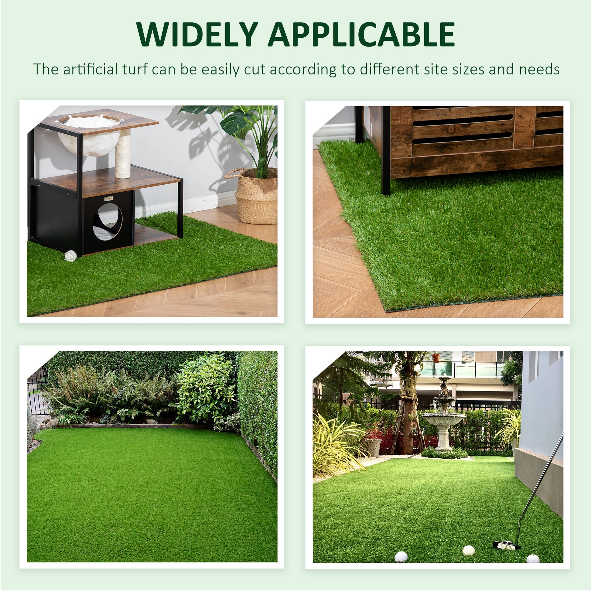 Outsunny 10' X 3' Artificial Turf Grass With Simulated Look & Feel Uv Protection, & Drain Holes For Rain, 1.25" Height Green Plastic