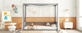 Twin Size Canopy Frame Floor Bed With Fence, Guardrails,Grey Twin Grey American Design Pine