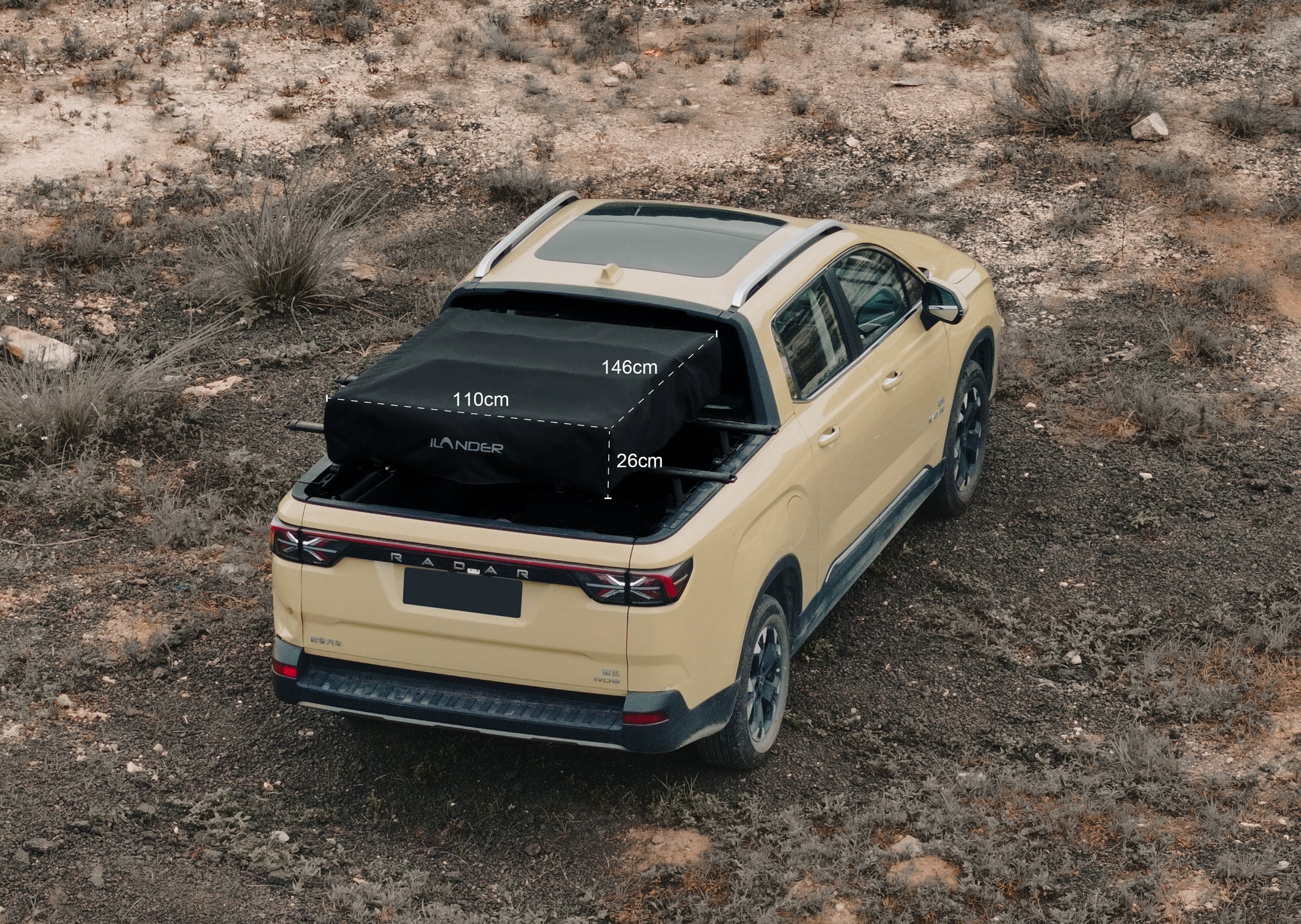 Ilander Lite Cruiser Roof Top Tent 140Cm, Entry Level Overland Aluminium Fold Out Style Car Roof Tent For Sedan Van Suv Truck Camping Waterproof,Windproof ,Sturdy Black Fabric Metal