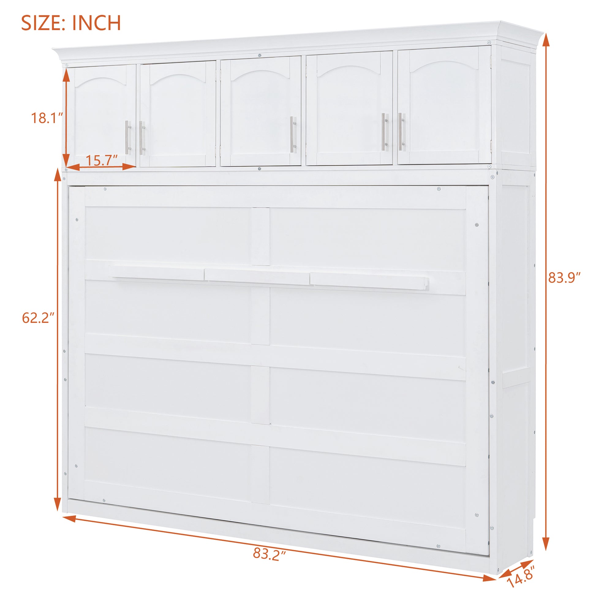 Full Size Murphy Bed Wall Bed With Top Cabinets,White Full White Plywood