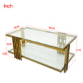 Golden Stainless Steel Coffee Table, Double Layer, Clear Tempered Glass Coffee Table, For Bed Room, Living Room Clear,Gold Modern Open Storage Rectangular Stainless Steel,Tempered Glass