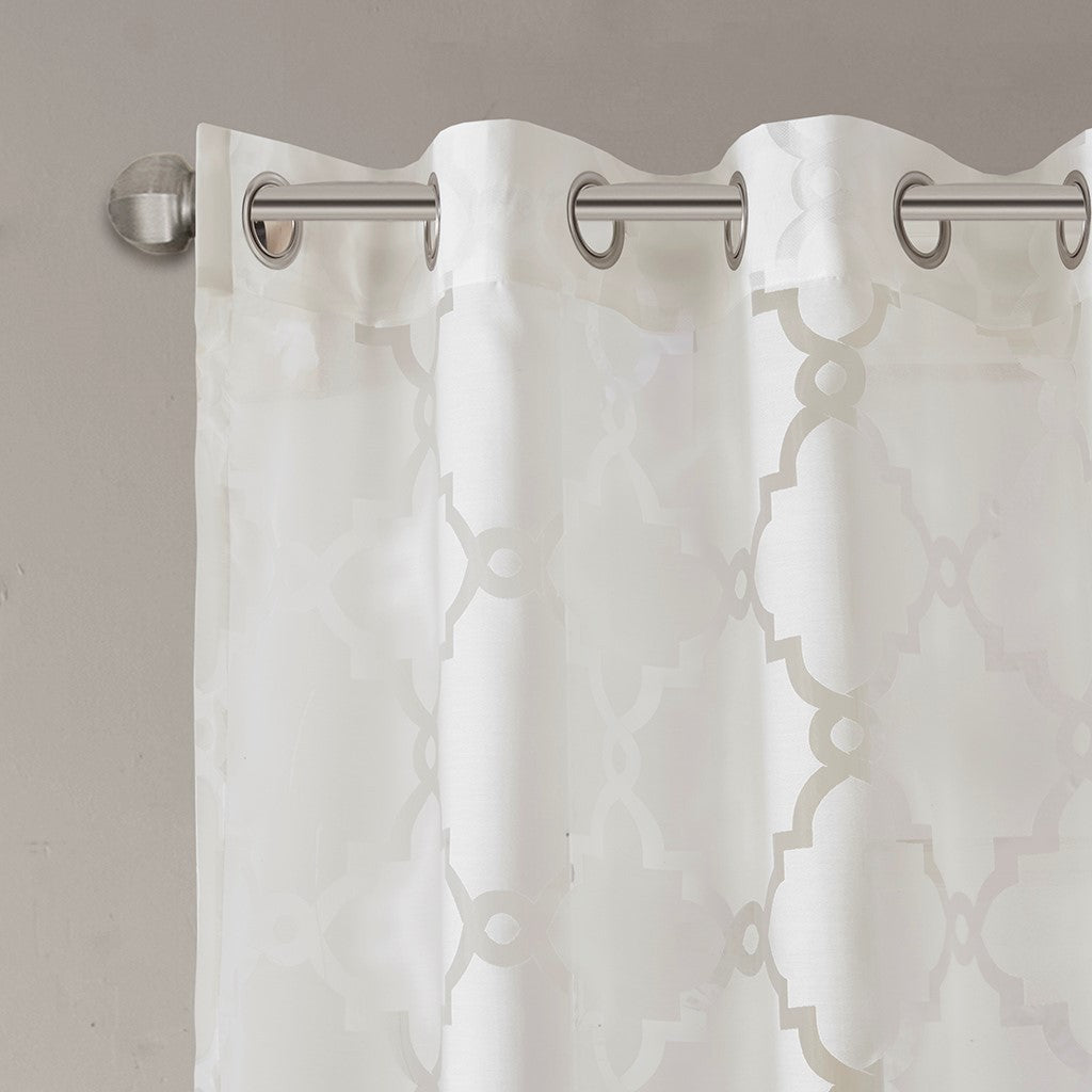 Fretwork Burnout Sheer Curtain Panel Only 1 Pc Panel White Polyester