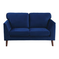 Modern Contemporary 2Pc Sofa Set Blue Sofa Loveseat Velvet Upholstery Dark Brown Legs Solid Wood Living Room Furniture Blue Velvet Wood Primary Living Space Modern Solid Wood 5 Seat