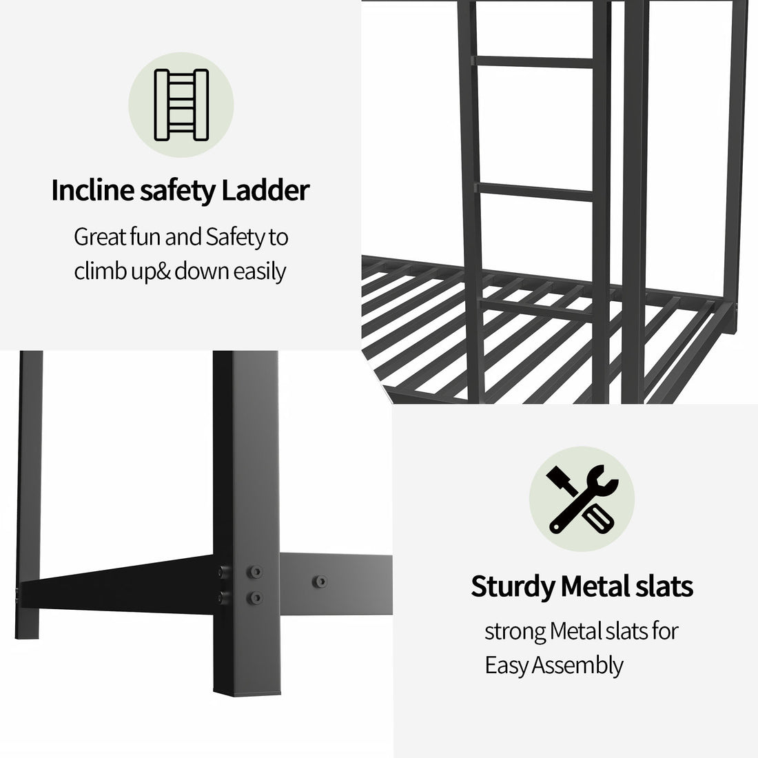 Metal Twin Over Full Bunk Bed Heavy Duty Sturdy Metal Noise Reduced Safety Guardrail No Box Spring Needed,Black Twin Black Metal Metal