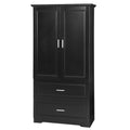 Tall Bathroom Storage Cabinet, Cabinet With Two Doors And Drawers, Adjustable Shelf, Mdf Board, Black Black Mdf