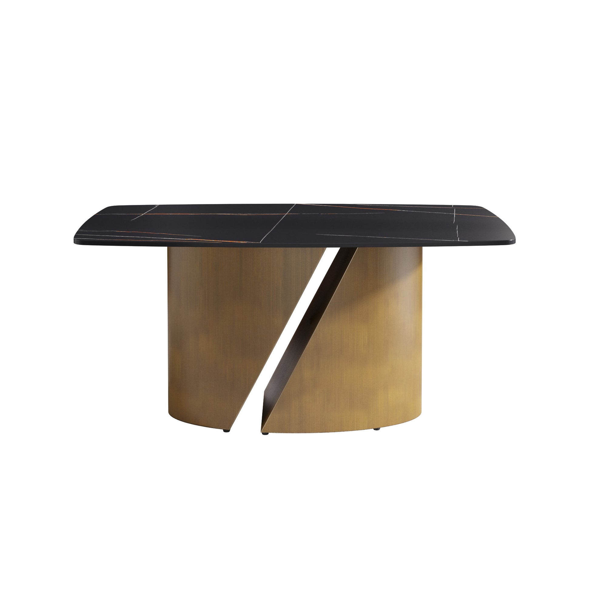 63 "Modern Artificial Stone Curved Black Panel Bronze Iron Metal Legs Can Accommodate 6 8 People Antique Brass,Black Dining Room Metal Sintered Stone