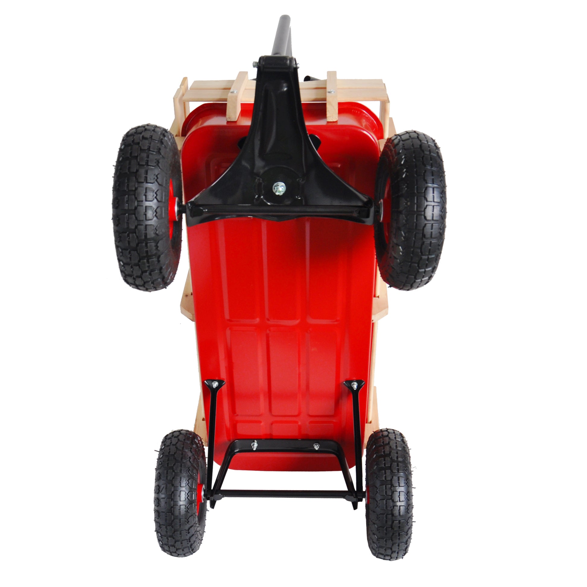 Outdoor Sport Wagon Tools Cart Wooden Side Panels Air Tires Wagon Red Red Garden & Outdoor Metal