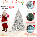 8Ft Snow Flocked Artificial Christmas Tree With Pine Cones, Prelit Xmas Trees, Hinged Easy Assembly & Reinforced Metal Base Ideal For Indoor & Outdoor Festive Decorations White Polyvinyl Chloride