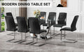 Table And Chair Set.Contemporary, Minimalist Rectangular Dining Table Featuring A Clear Tempered Glass Top And Sleek Silver Legs. Paried With Chairs Made Of Pu Material Cushion And Silver Metal Legs. Black Seats 8 Glass Metal