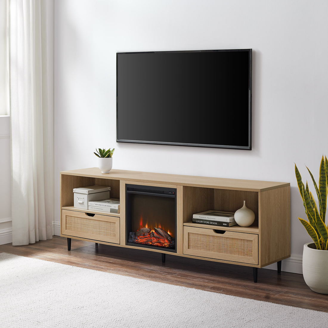 Coastal Rattan Door Tv Stand For Tvs Up To 10015 Coastal Oak Light Brown Mdf Mdf
