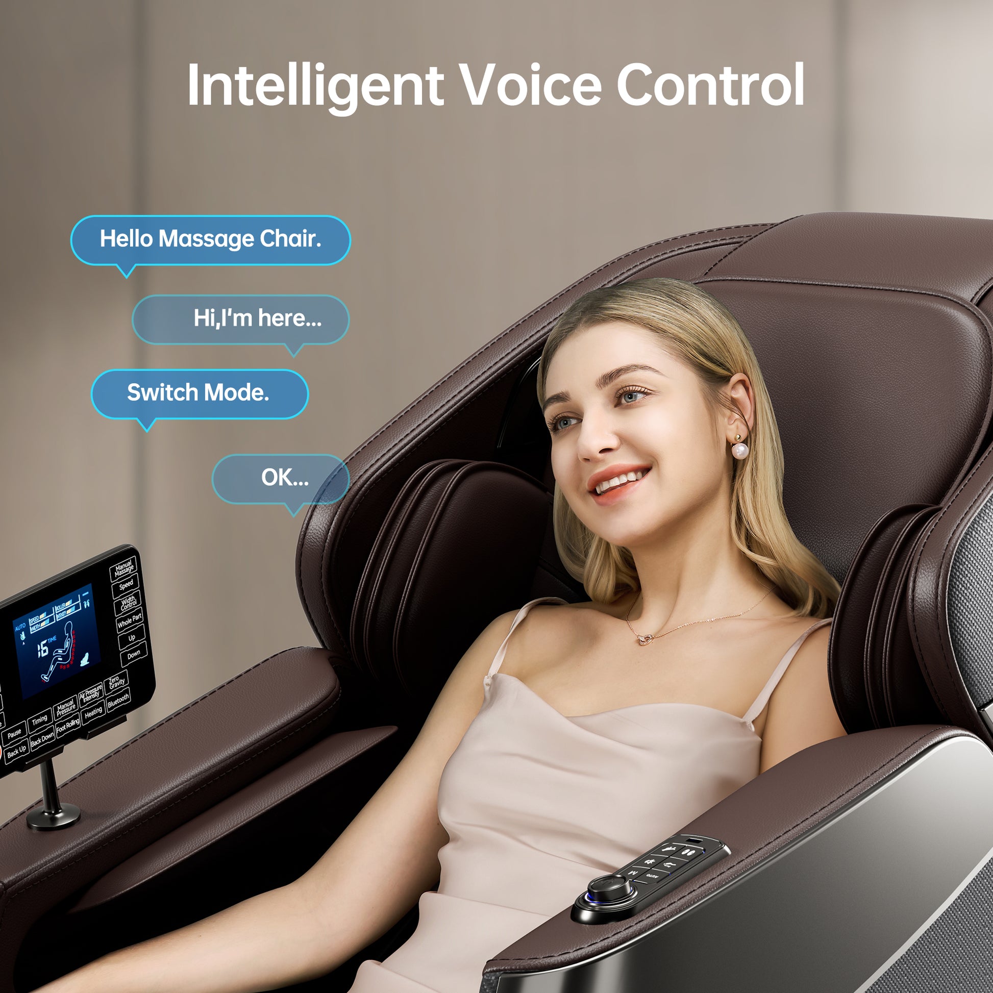 Deluxe Massage Chair Full Body 3D Sl Track Zero Gravity Massage Chair Recliner With Calf And Foot Rollers, Ai Voice Control, Lcd Screen, Quick Access Buttons Grey Grey Brown Primary Living Space Memory Foam And Polyurethane Foam Abs Steel Q235