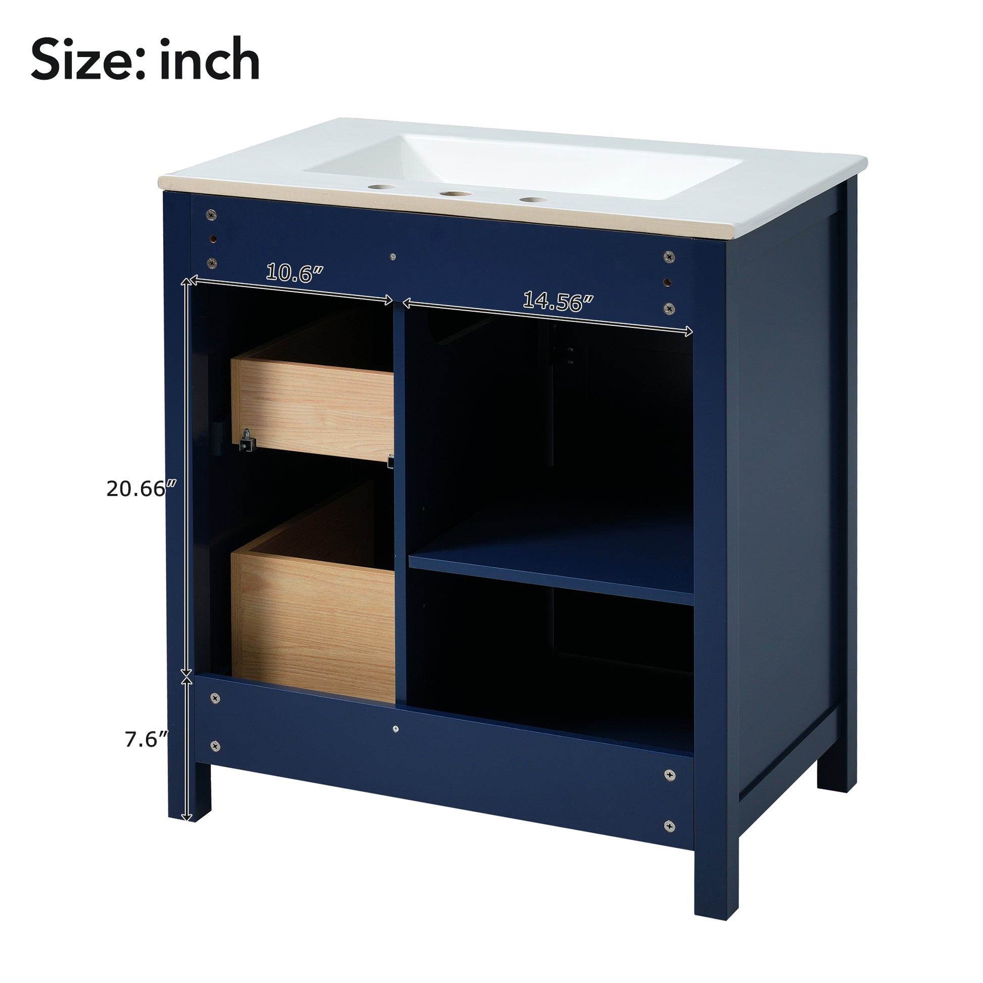 30 Inch Blue Bathroom Vanity With Ceramic Sink And Large Storage Ideal Choice For Small Bathrooms Blue Bathroom Solid Wood Mdf