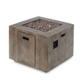 Outdoor Patio Gas Burning Fire Pit 50, 000 Btu Tank Inside, Square, Iron Wood Pattern, Brown Wood Iron