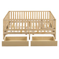 Full Size Wood Daybed With Fence Guardrails And 2 Drawers, Split Into Independent Floor Bed & Daybed, Natural Old Sku :Lp000882Aan Full Natural Solid Wood Mdf