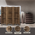 Room Divider 6 Panel, Wood Folding Room Divider Screen, Room Divider With Shelves And Easy Move Partition, Freestanding Room Screen Divider With Display Shelves Dark Brown Dark Brown Classic Wood