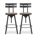 Metal Chair With Wooden Seat Set Of 2 Black Metal & Wood