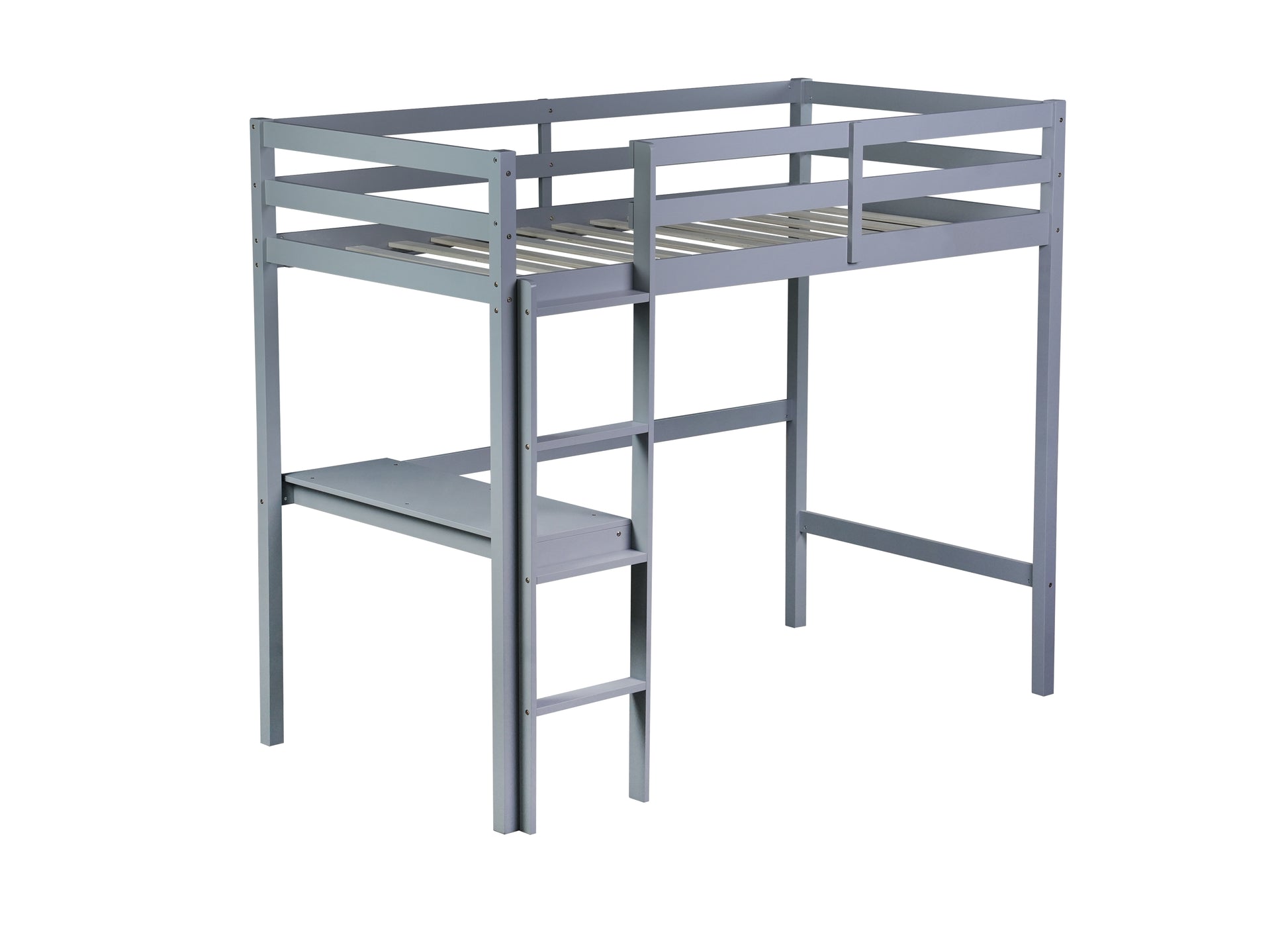 Twin High Loft Bed, Rubber Wood Loft Bed With Safety Guardrail, Built In Desk, Ladder,Grey Twin Grey Rubber Wood