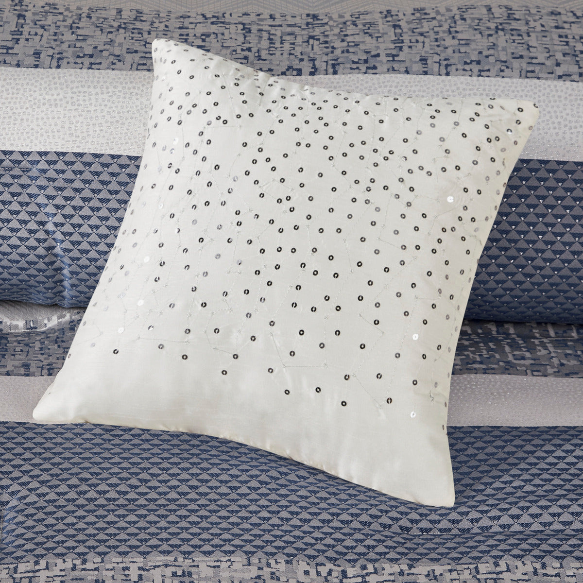 7 Piece Jacquard Comforter Set Navy King King Navy Polyester