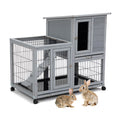 Detachable Rabbit Hutch With Removable Tray And Rolling Casters, Gray White White Gray Pine